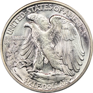 1921-S Walking Liberty half dollar reverse showing S mint mark and eagle detail